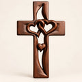 2PCS Hand-Carved Wooden Cross with Intertwined Hearts, Solid Wood Wall Decor