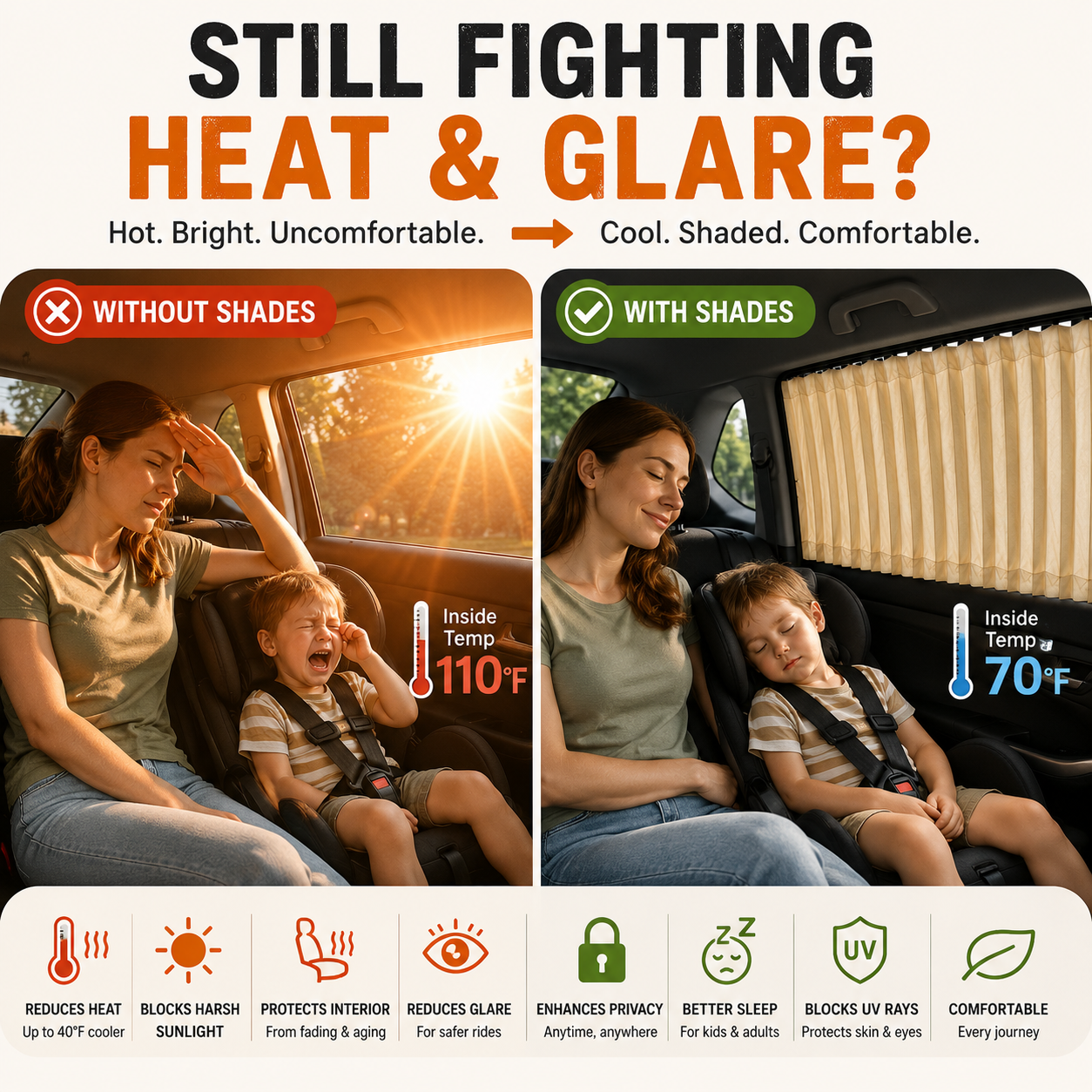 🚗 Magnetic Car Window Curtains – Privacy & UV Blocking Sun Shades