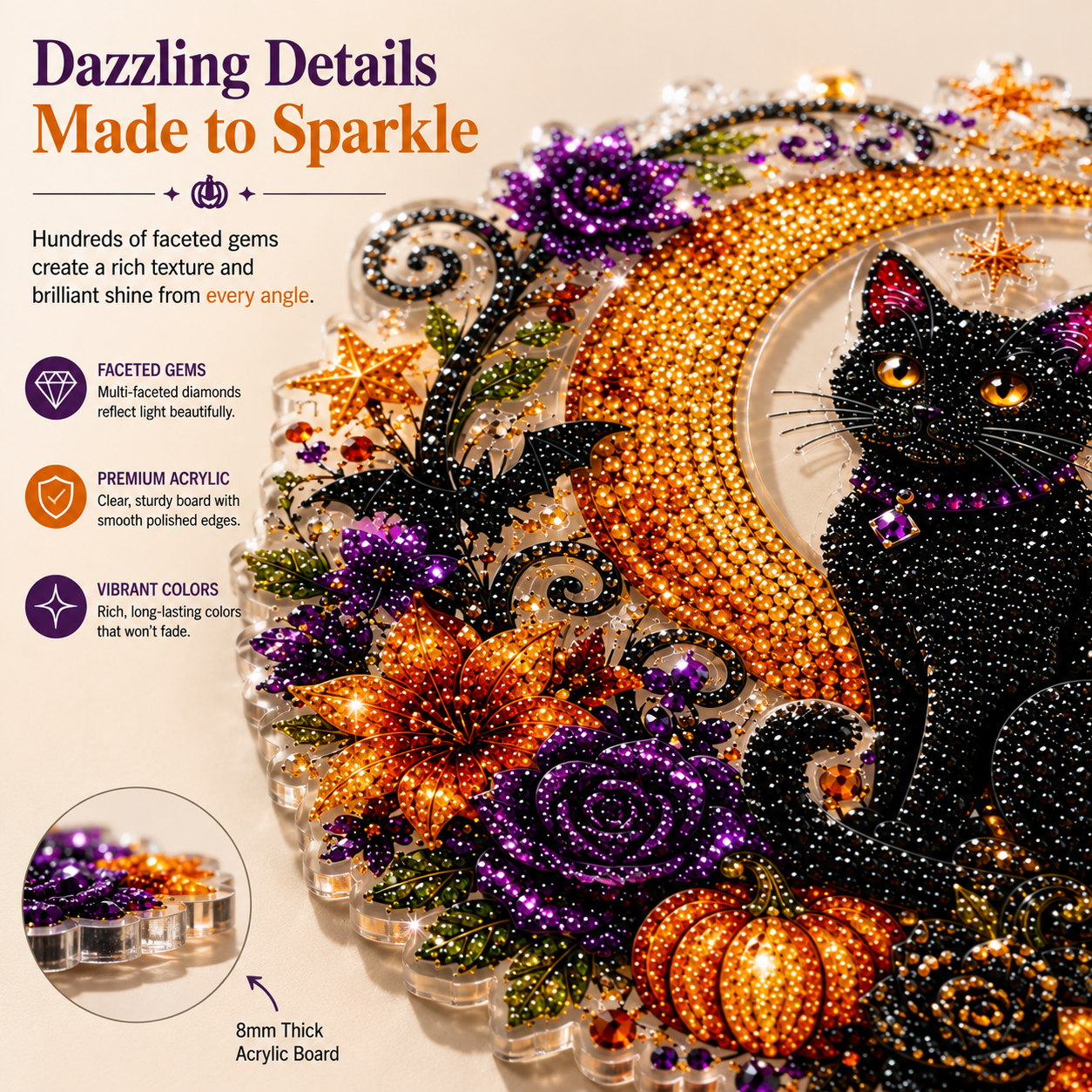 ✨🐈‍⬛ Halloween Black Cat Diamond Art Kit – DIY Hanging Ornament👻