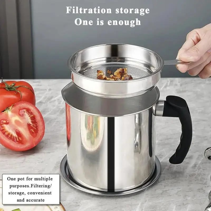 1 Count Modern Kitchen Oil Dispenser with Tray & Lid,Stainless Steel Oil Pot with Filter,Bacon Grease Container, Cooking Oil Can, Kitchenware, Utensils, Kitchen Gadgets