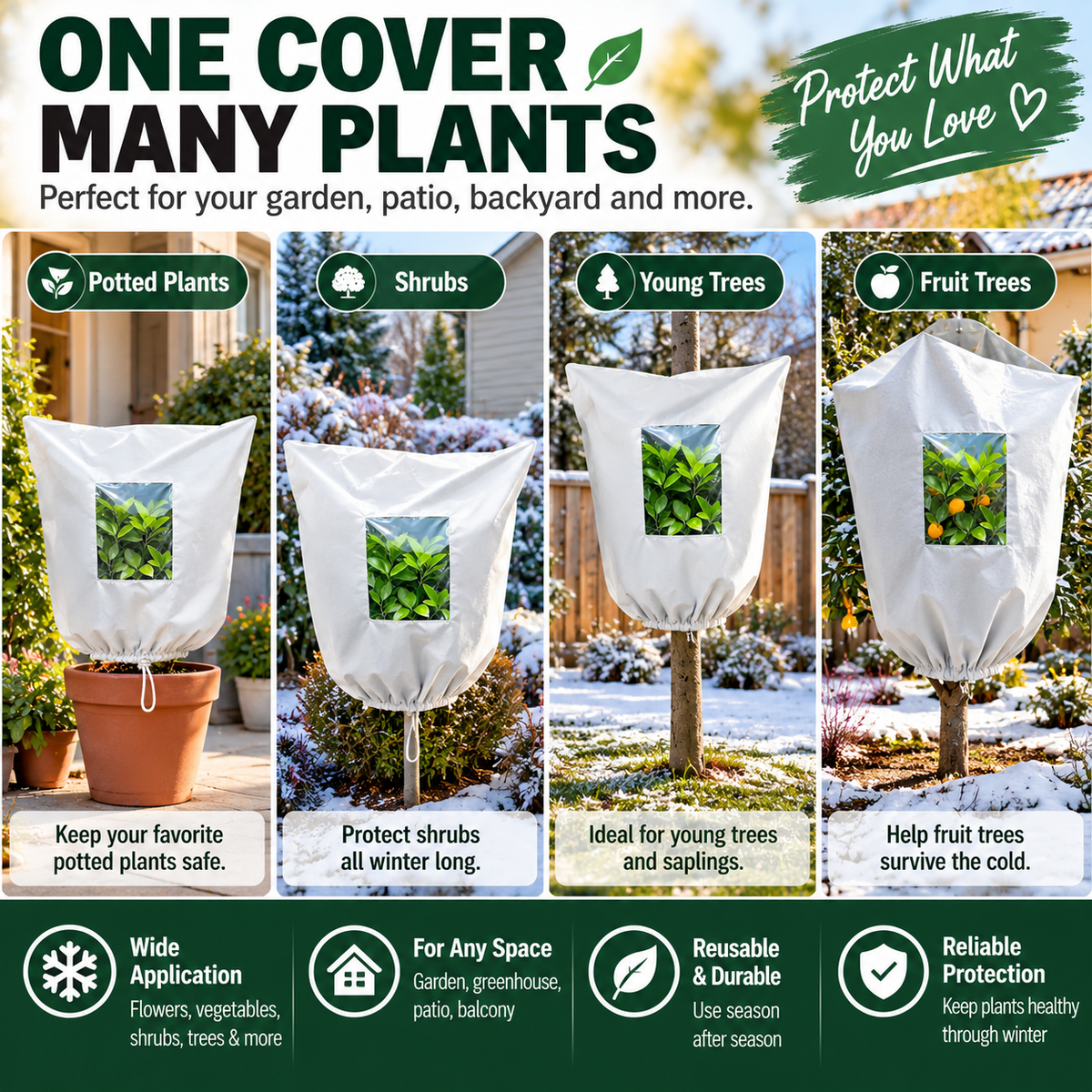 🌿 WINTER GARDEN ESSENTIAL | Plant Frost Protection Cover – Breathable Reusable Cover for Shrubs, Pots & Young Trees