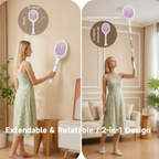 🦟 5-in-1 Extendable Electric Mosquito Swatter with Purple Light & Charging Base