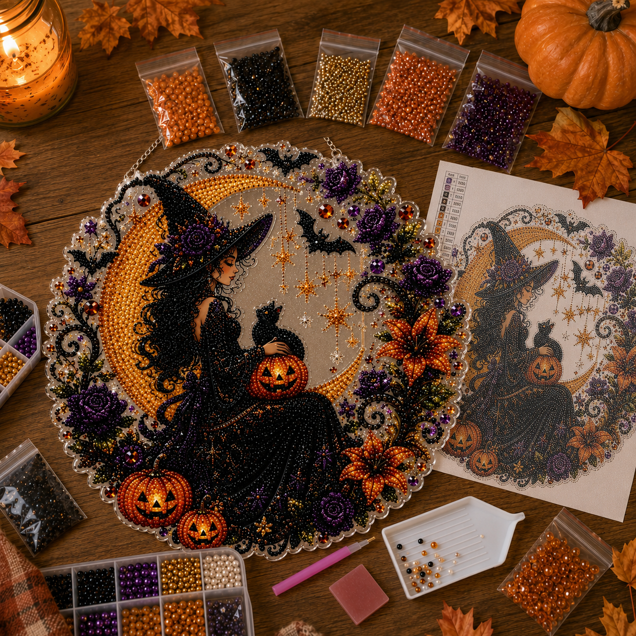 ✨🐈‍⬛ Halloween Black Cat Diamond Art Kit – DIY Hanging Ornament👻