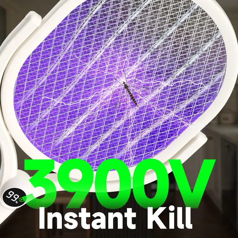 🦟 5-in-1 Extendable Electric Mosquito Swatter with Purple Light & Charging Base