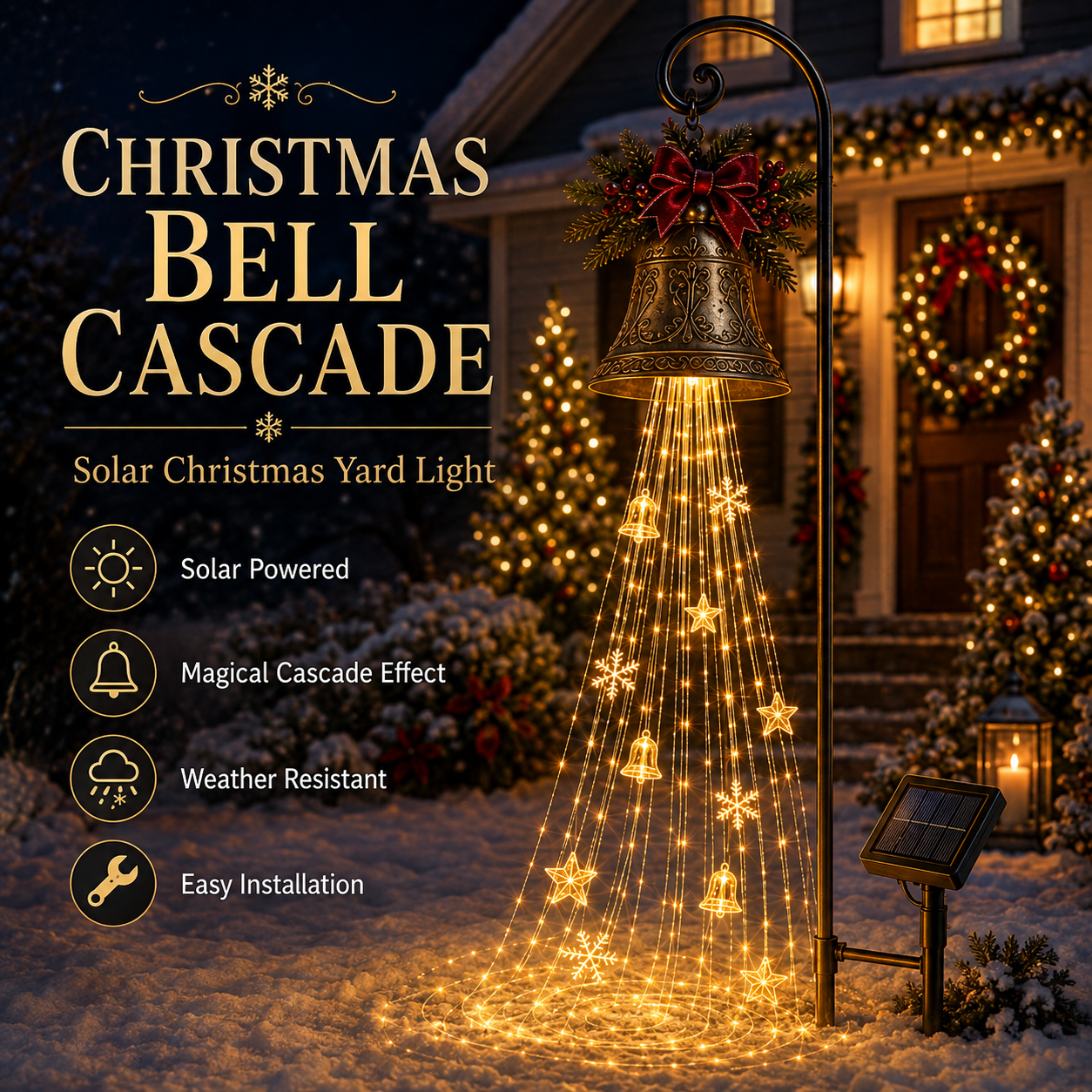 🎄 Christmas Bell Cascade Solar Lights✨ Create a Magical Holiday Glow