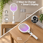 🦟 5-in-1 Extendable Electric Mosquito Swatter with Purple Light & Charging Base
