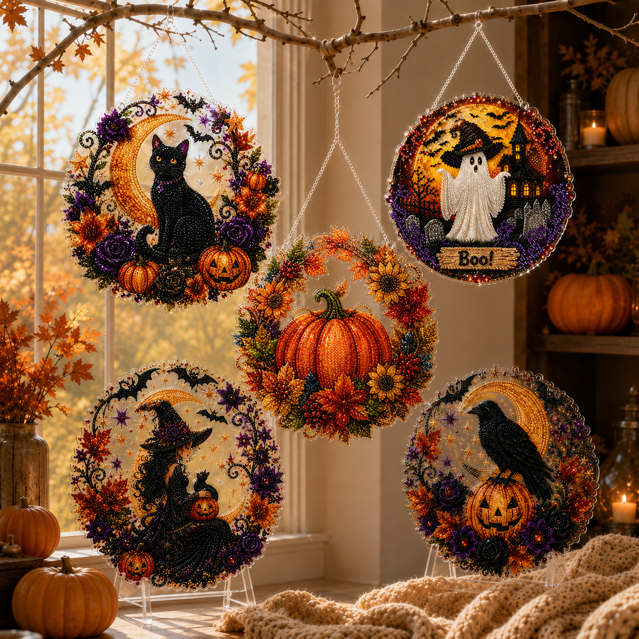 ✨🐈‍⬛ Halloween Black Cat Diamond Art Kit – DIY Hanging Ornament👻