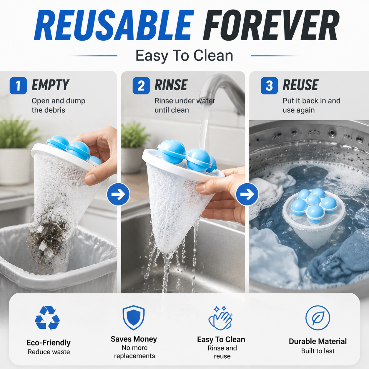 🐾 3-Pack  Floating Pet Hair Laundry Filter Bags | Reusable Lint Catche
