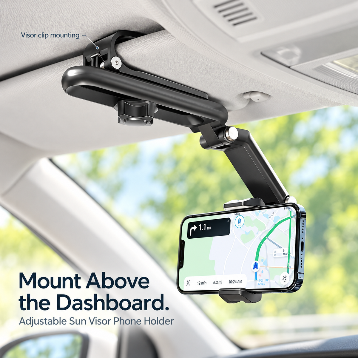 🚗 Adjustable Sun Visor Phone Holder – Clear Dashboard, Easy Navigation