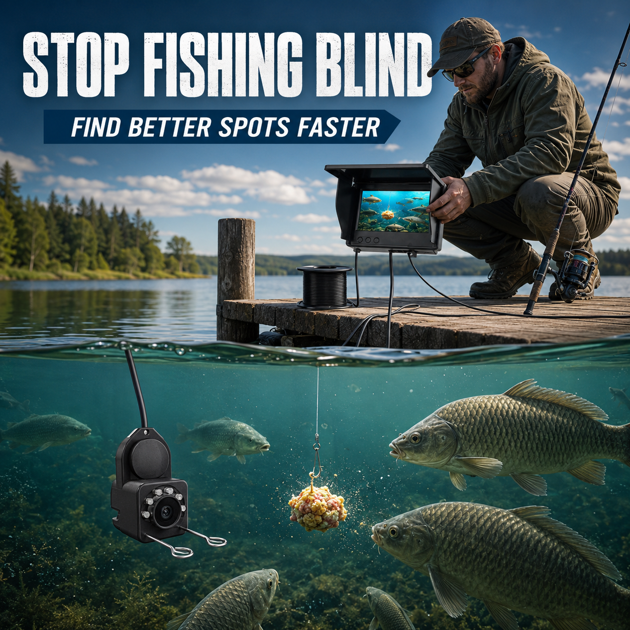 🎣 4.3" HD Underwater Fishing Camera – Live View Fish Finder for Lake, Boat & Ice Fishing