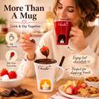 🍫 Cozy Ceramic Chocolate Fondue Mug Set – Candle Heated Dessert Cup With Fondue Fork
