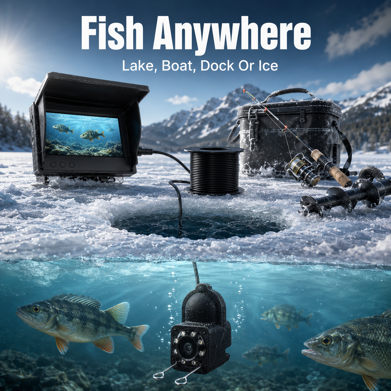 🎣 4.3" HD Underwater Fishing Camera – Live View Fish Finder for Lake, Boat & Ice Fishing