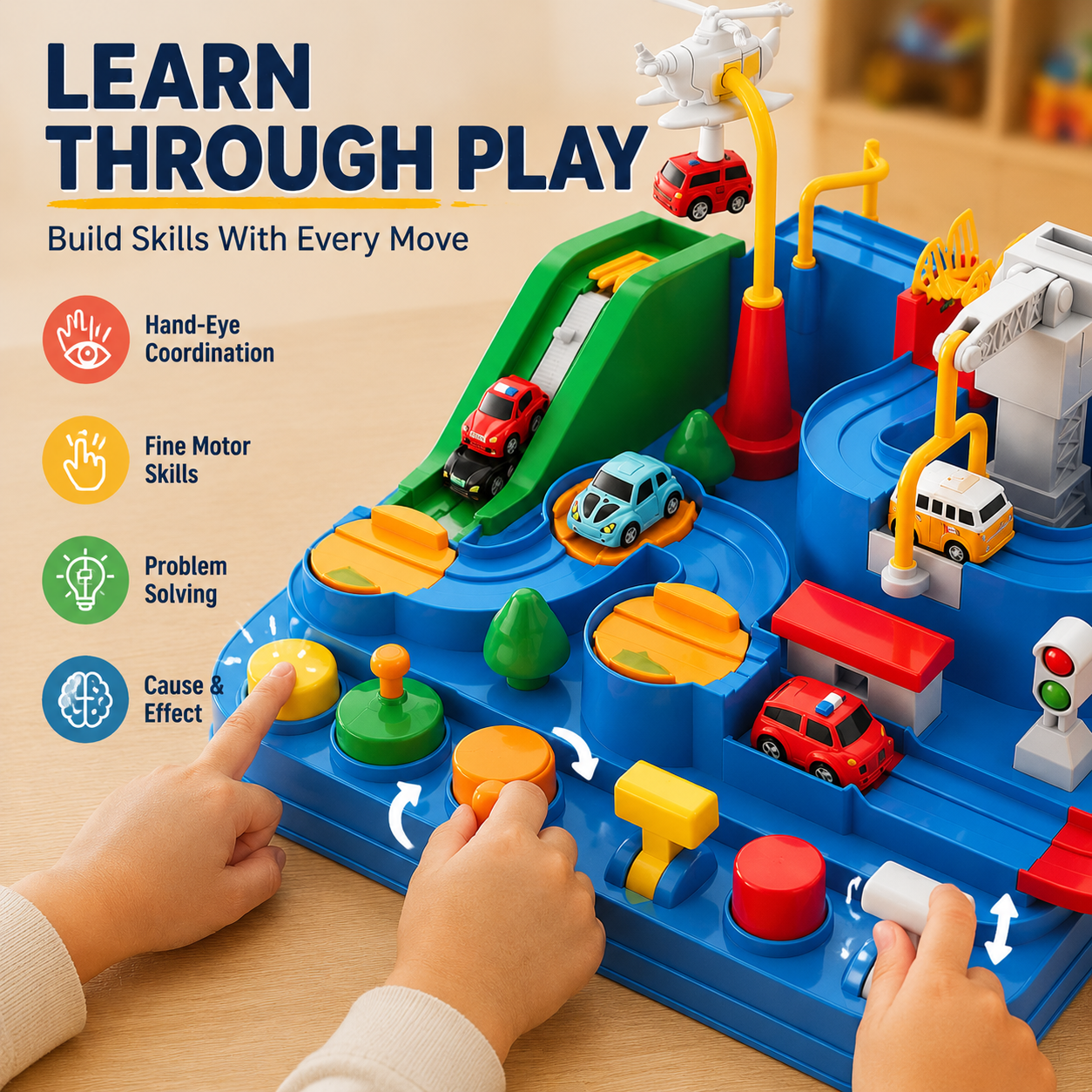 🚗 Kids Race Track Adventure Toy – Interactive STEM Learning Playset with 4 Cars, Screen-Free Puzzle Track for Toddlers & Preschool Kids