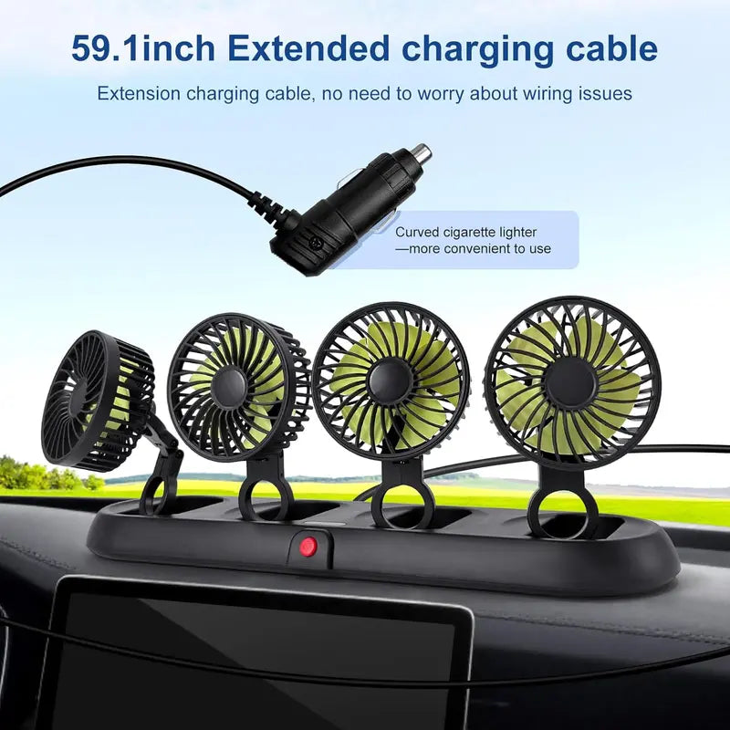 ❄️ Portable 4-Head Car Cooling Fan – 360° Adjustable Powerful Dashboard Fan for Cars, SUVs & RVs