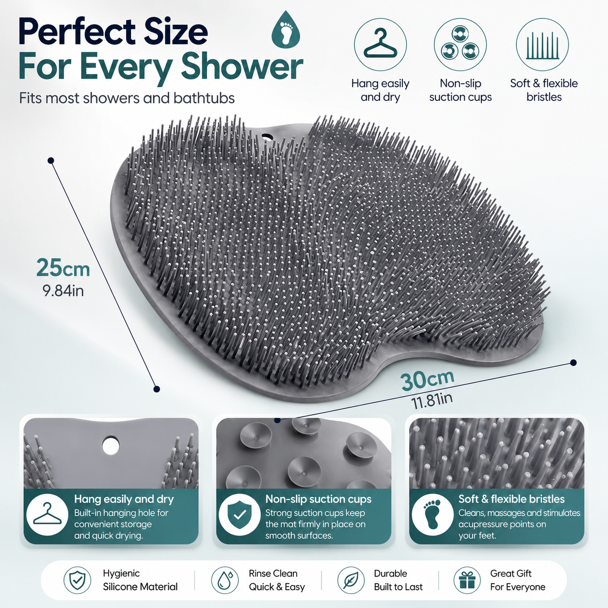 🦶 Silicone Foot Scrubber Mat – Clean & Massage Without Bending