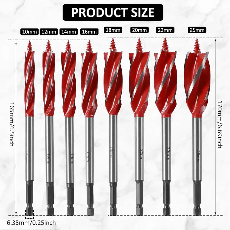 🔥 8-Piece Self-Tapping Wood Boring Drill Bit Set – Fast, Clean & Precise Drilling