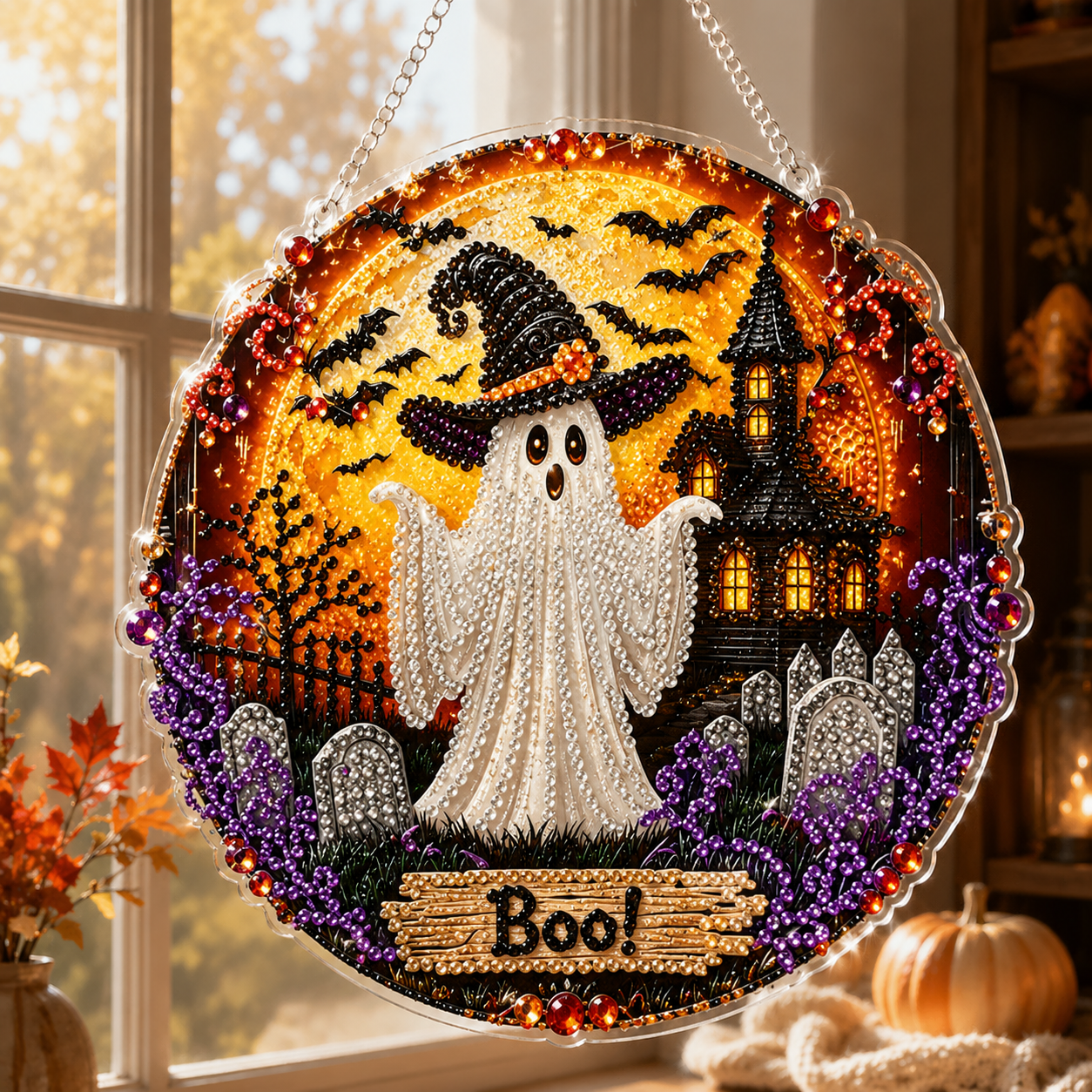 ✨🐈‍⬛ Halloween Black Cat Diamond Art Kit – DIY Hanging Ornament👻