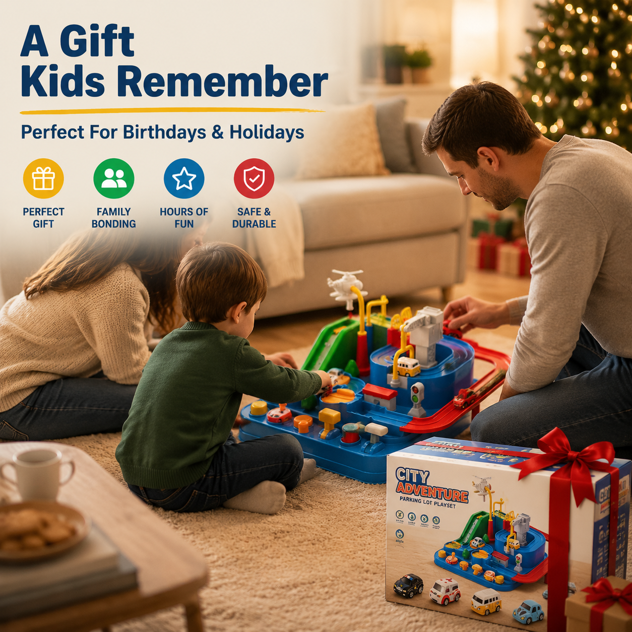 🚗 Kids Race Track Adventure Toy – Interactive STEM Learning Playset with 4 Cars, Screen-Free Puzzle Track for Toddlers & Preschool Kids