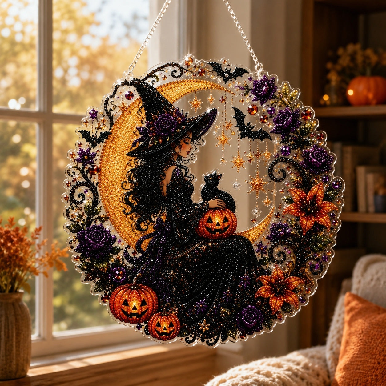 ✨🐈‍⬛ Halloween Black Cat Diamond Art Kit – DIY Hanging Ornament👻