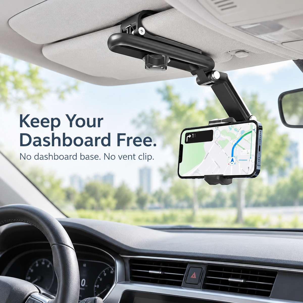 🚗 Adjustable Sun Visor Phone Holder – Clear Dashboard, Easy Navigation