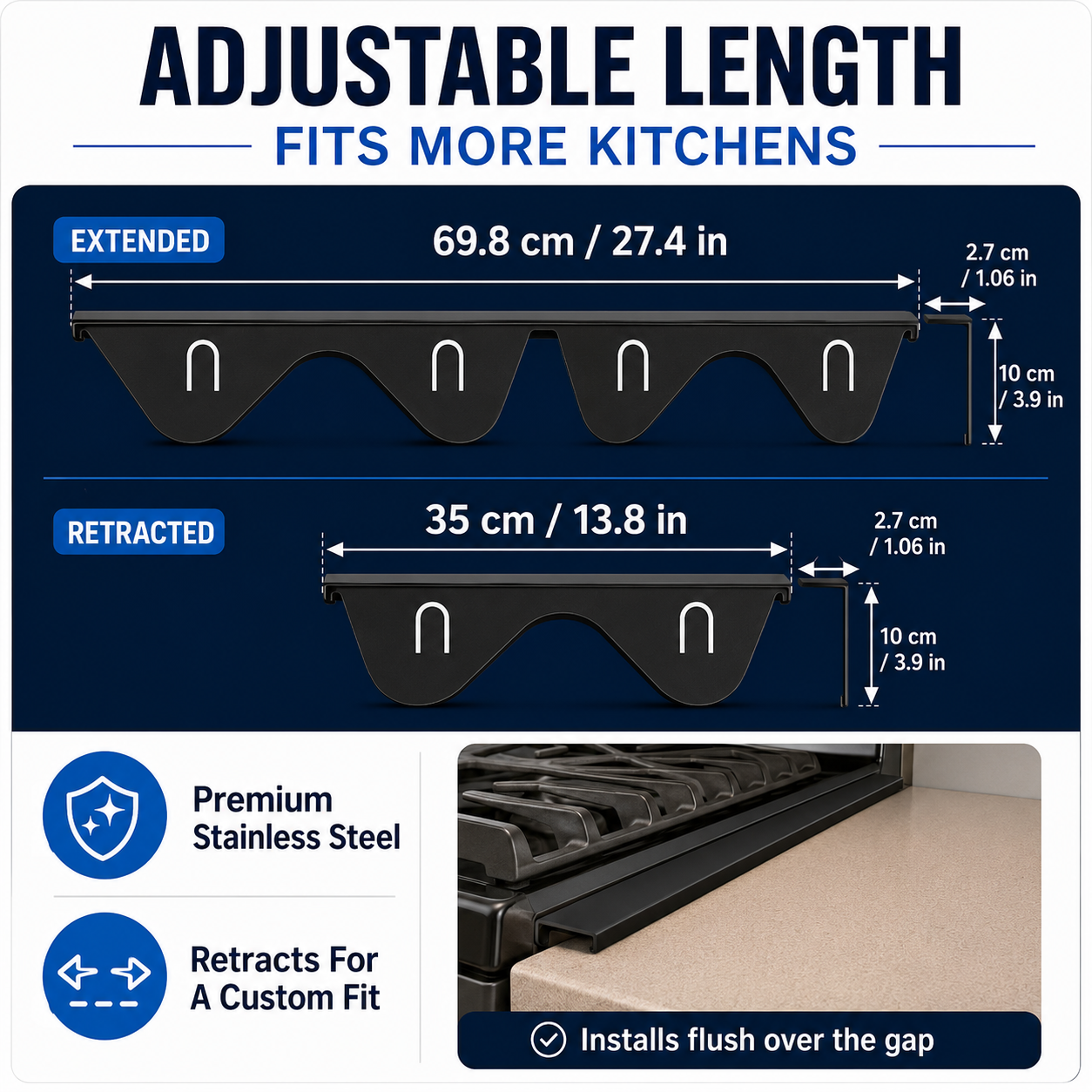 ✨ Adjustable Stove Gap Cover – Keep Crumbs & Grease Out
