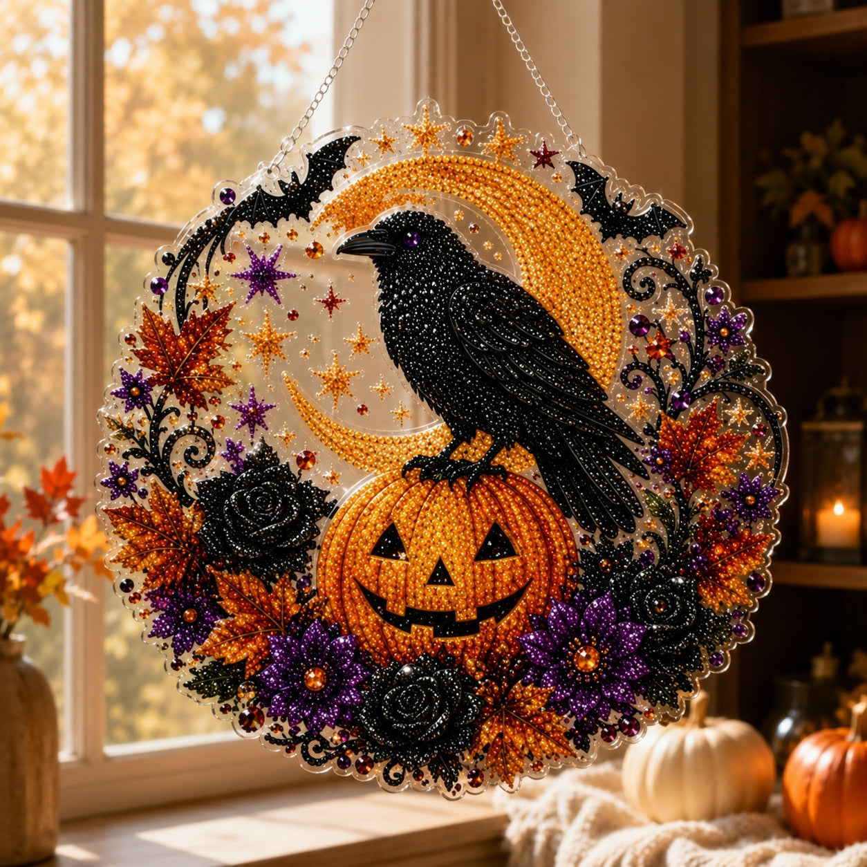 ✨🐈‍⬛ Halloween Black Cat Diamond Art Kit – DIY Hanging Ornament👻