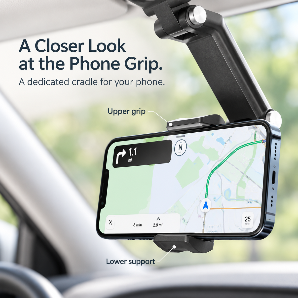 🚗 Adjustable Sun Visor Phone Holder – Clear Dashboard, Easy Navigation