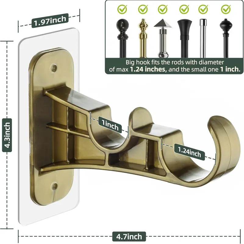 🏡 No-Drill Double Curtain Rod Brackets – Self-Adhesive 4-Pack