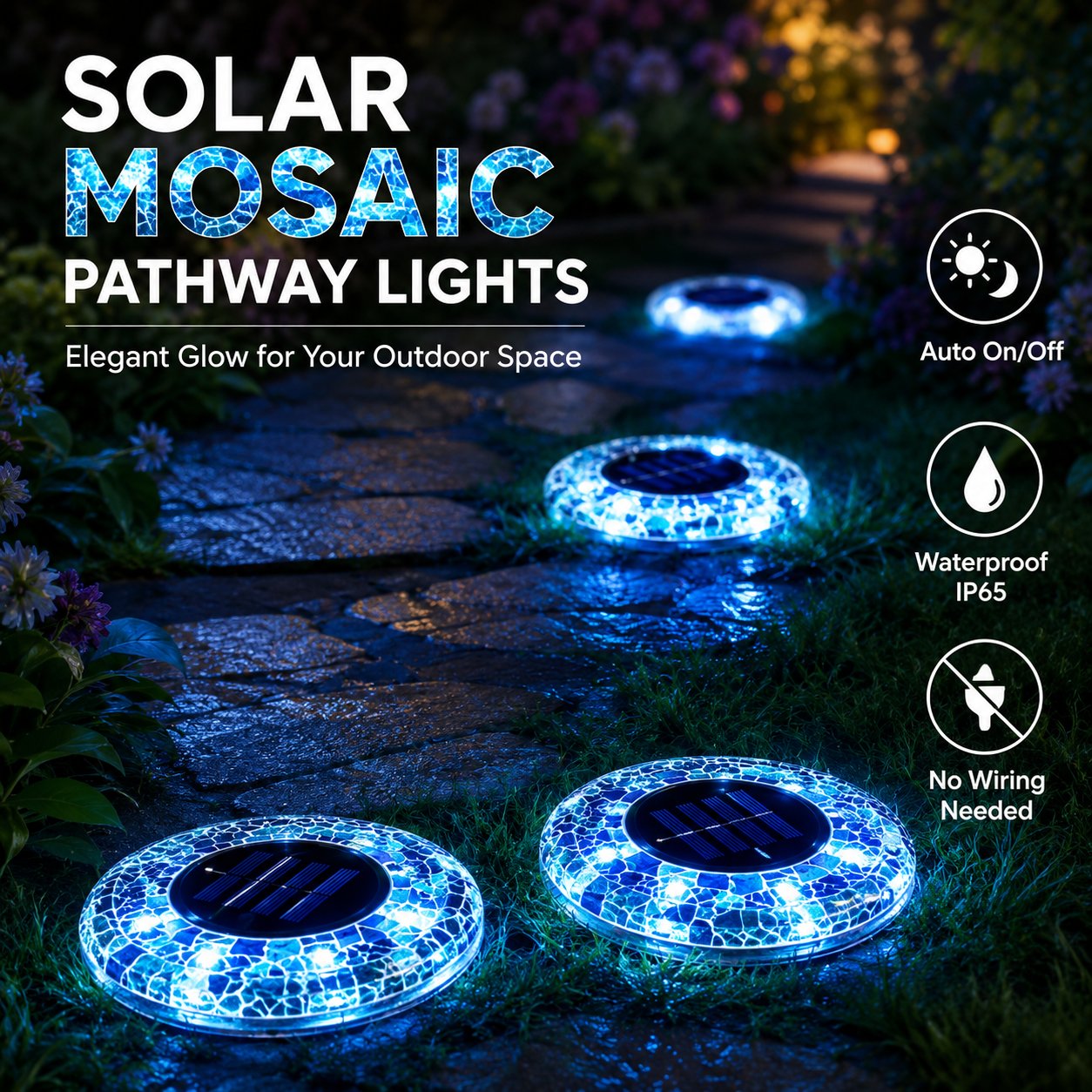 ☀️ SOLAR FAVORITE | Outdoor Mosaic Pathway Lights – Solar Powered LED Garden Decor with Automatic Night Glow