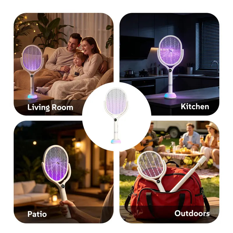 🦟 5-in-1 Extendable Electric Mosquito Swatter with Purple Light & Charging Base