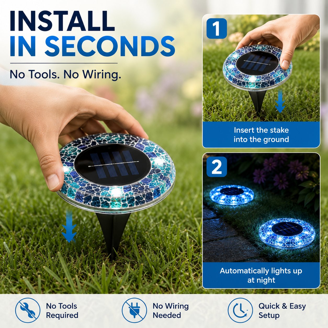 ☀️ SOLAR FAVORITE | Outdoor Mosaic Pathway Lights – Solar Powered LED Garden Decor with Automatic Night Glow