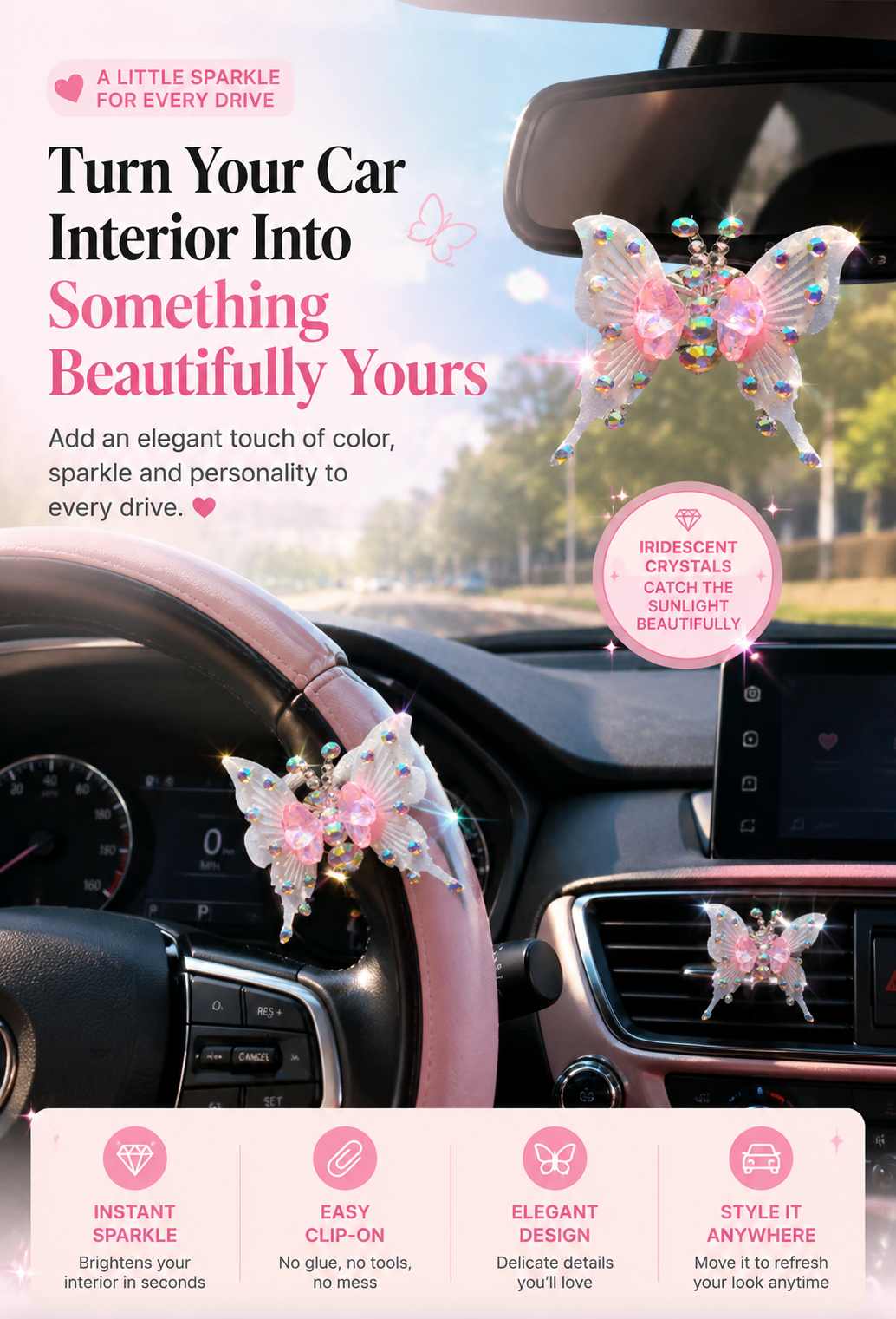 🦋 Crystal Butterfly Car Decor Clip – Add Sparkle to Every Drive ✨