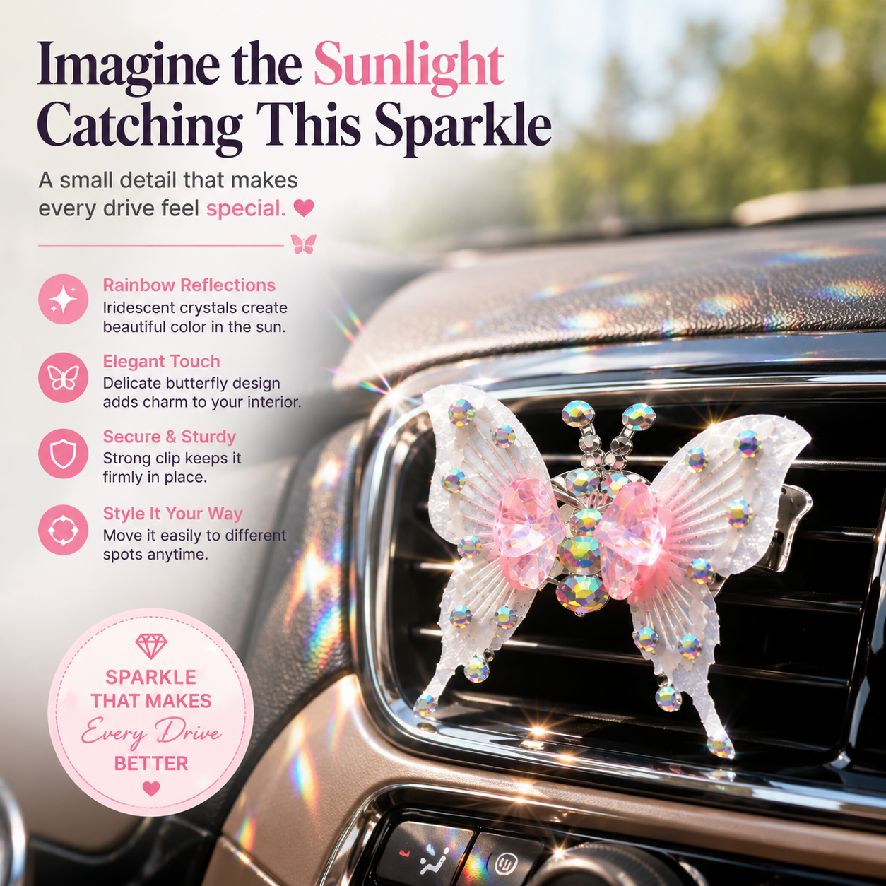 🦋 Crystal Butterfly Car Decor Clip – Add Sparkle to Every Drive ✨