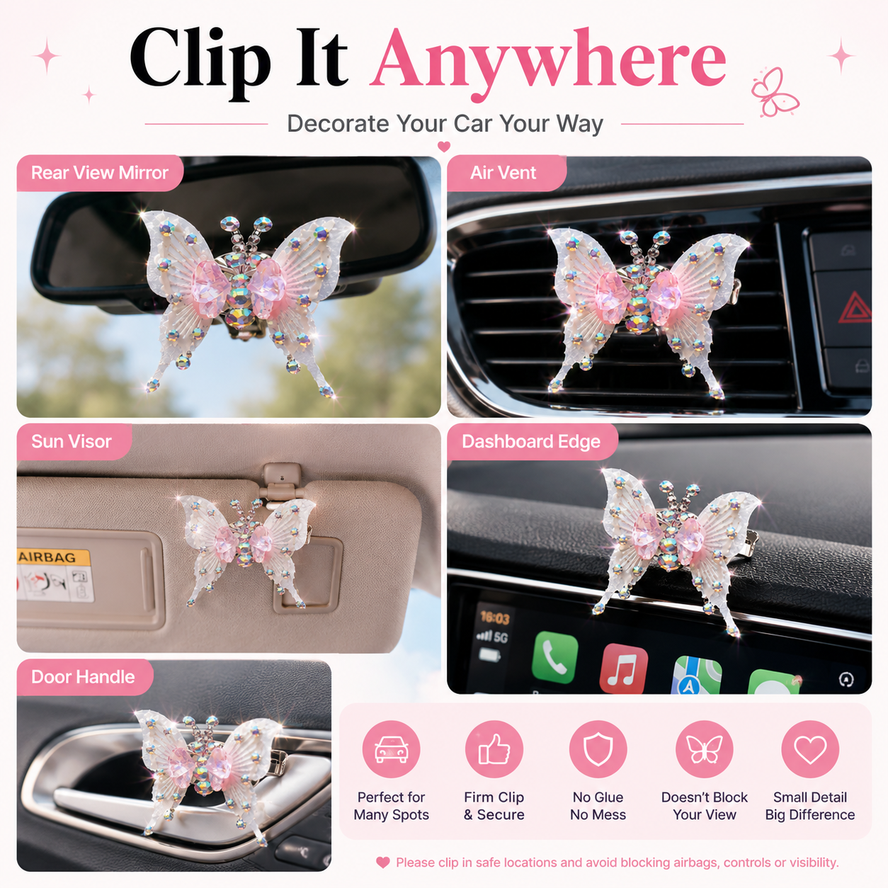 🦋 Crystal Butterfly Car Decor Clip – Add Sparkle to Every Drive ✨