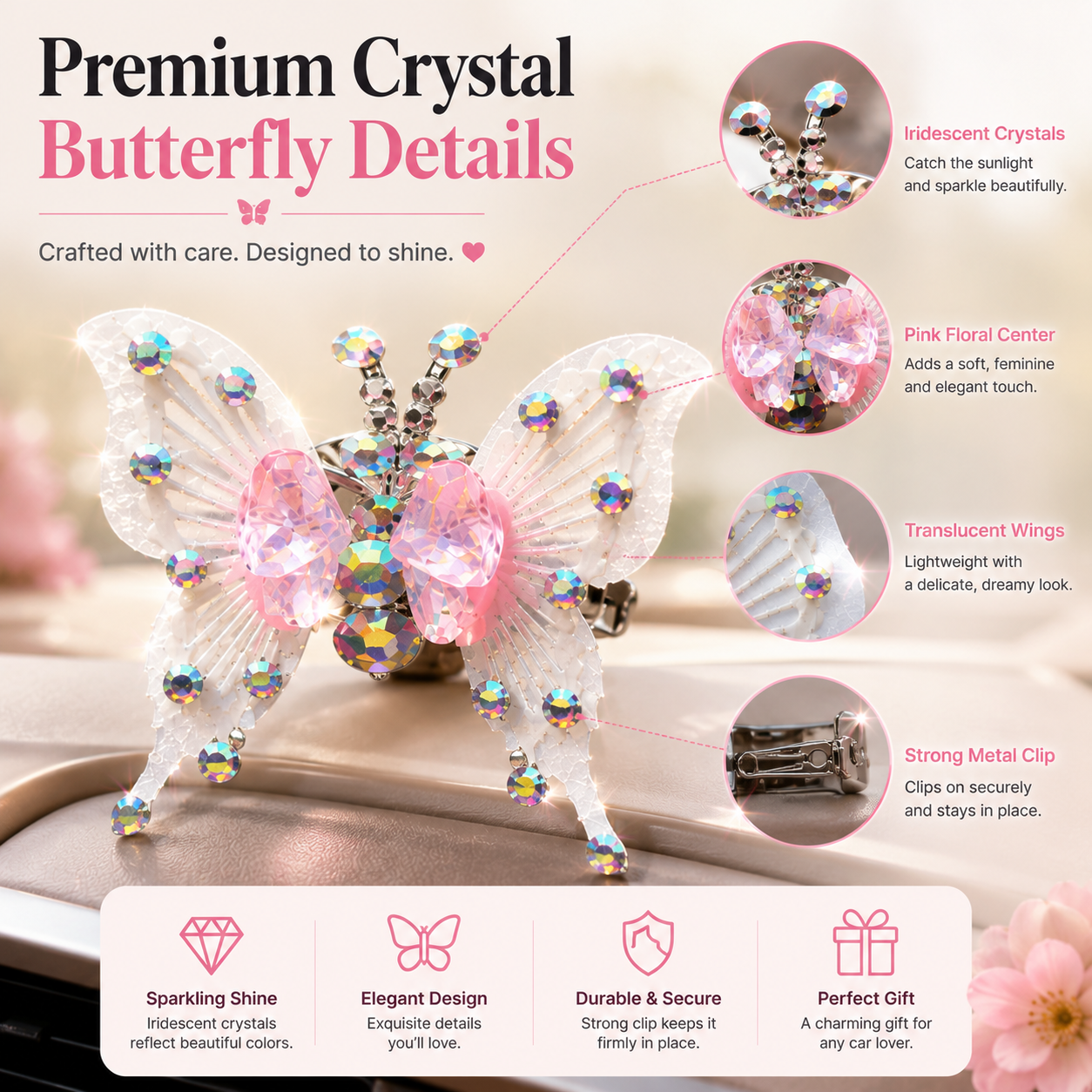 🦋 Crystal Butterfly Car Decor Clip – Add Sparkle to Every Drive ✨