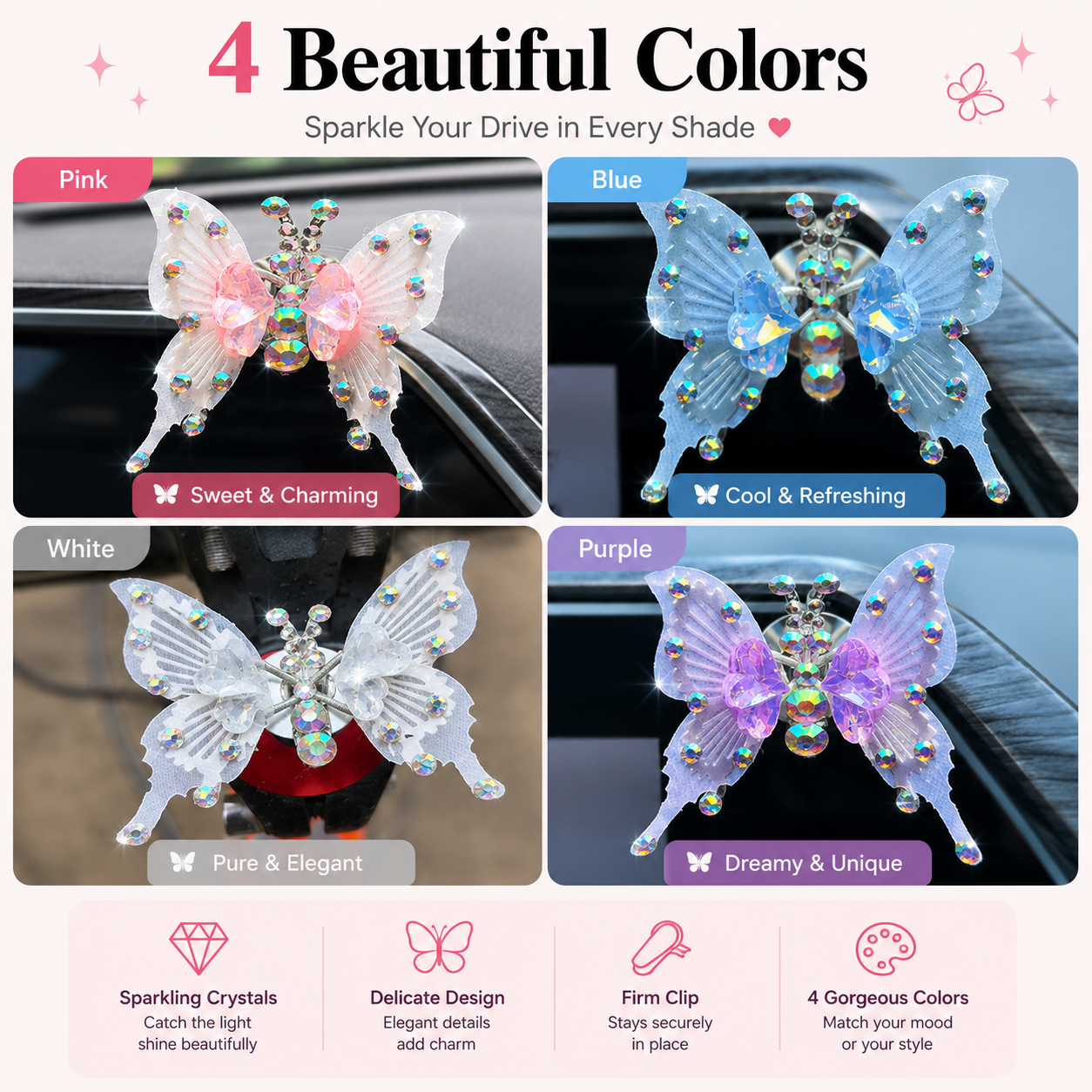 🦋 Crystal Butterfly Car Decor Clip – Add Sparkle to Every Drive ✨