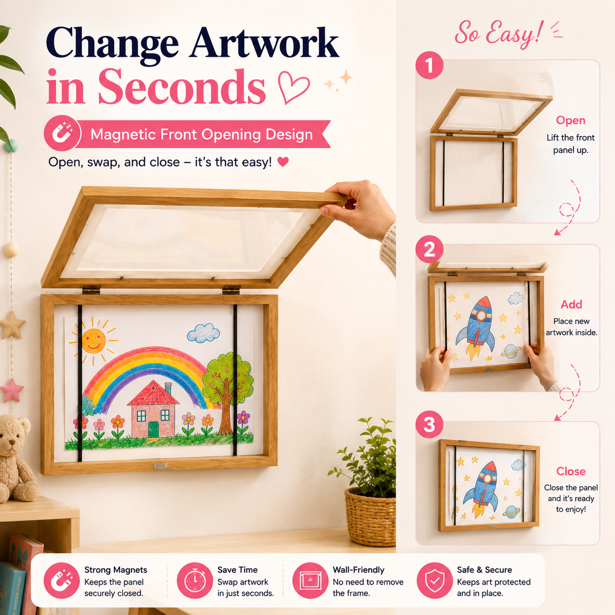 ❤️ Little Artist Memory Frame – Easy-Open Magnetic Display Frame To Showcase Kids' Artwork
