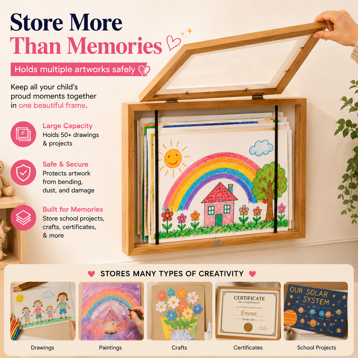 ❤️ Little Artist Memory Frame – Easy-Open Magnetic Display Frame To Showcase Kids' Artwork