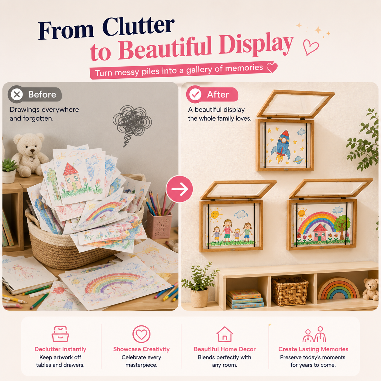 ❤️ Little Artist Memory Frame – Easy-Open Magnetic Display Frame To Showcase Kids' Artwork