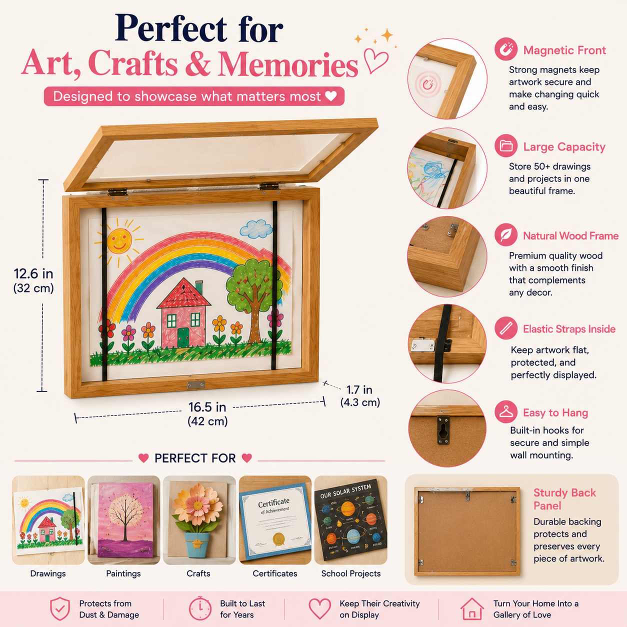 ❤️ Little Artist Memory Frame – Easy-Open Magnetic Display Frame To Showcase Kids' Artwork