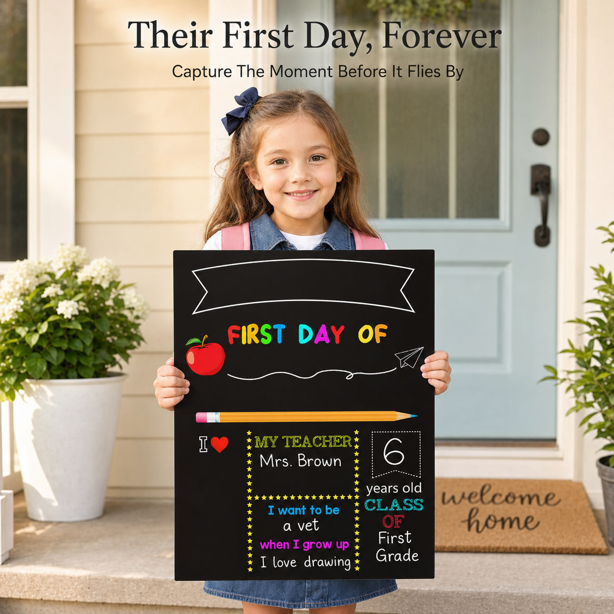 🎒 Reusable First & Last Day School Milestone Board – Personalized Photo Sign