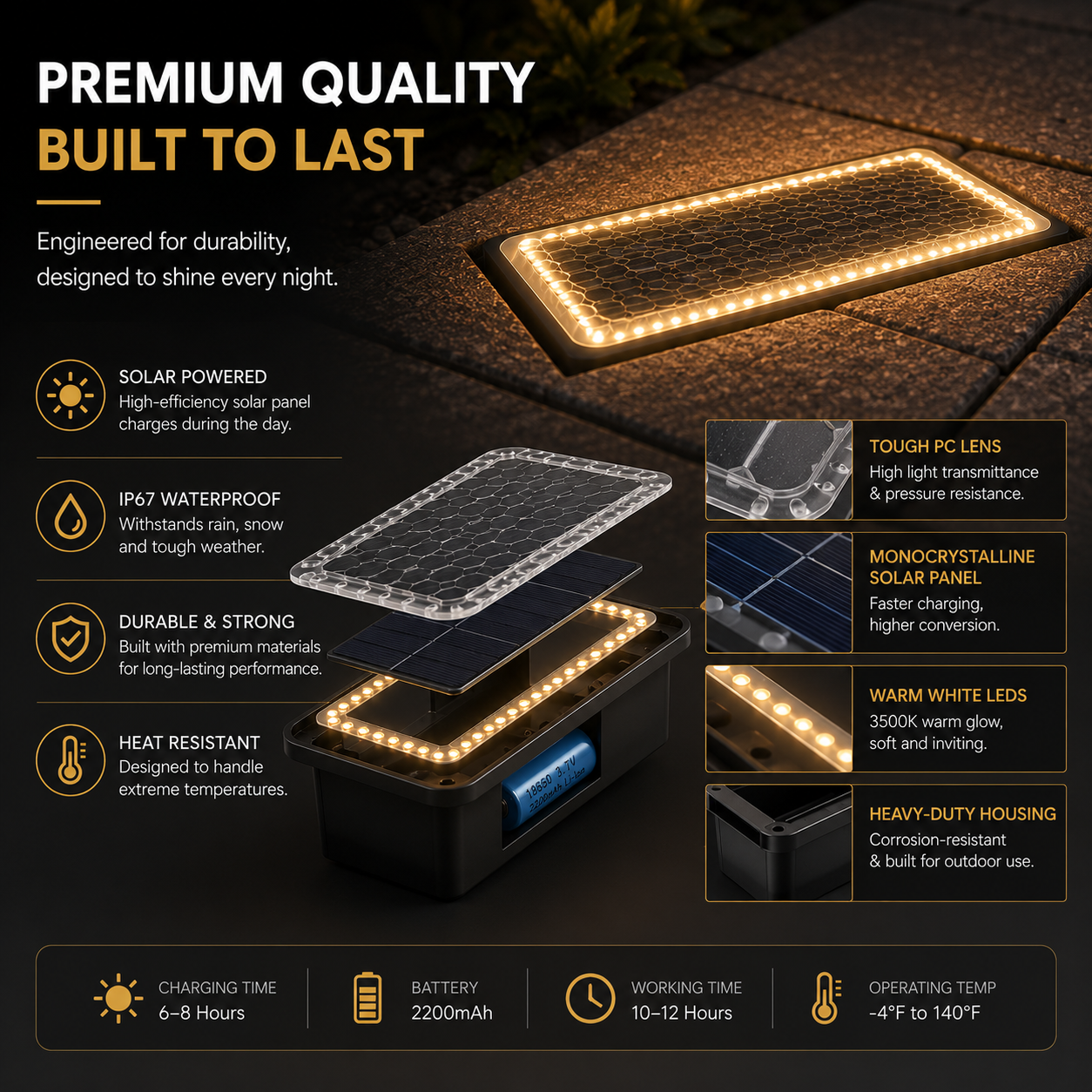 ☀️ Solar Paver Lights 4"×8" – Warm White Recessed Ground Lights for Driveways, Walkways & Patios