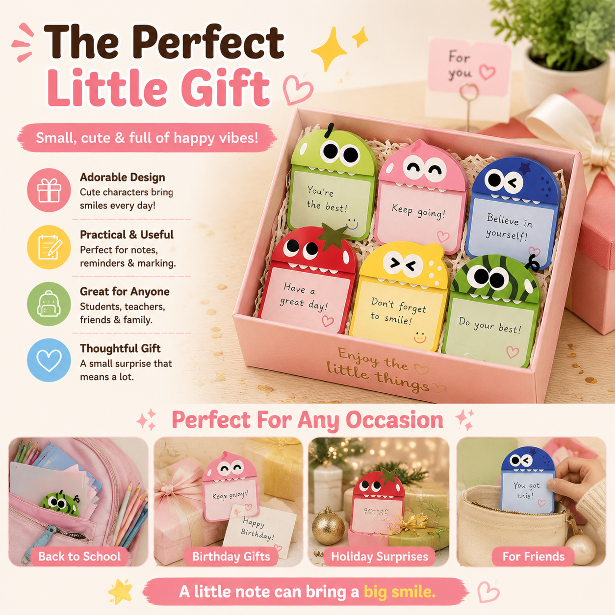 🌈 Cute Character Sticky Notes （Pack of six）– Kawaii Memo Pads For Study, Journaling & Planning（6 PCS）