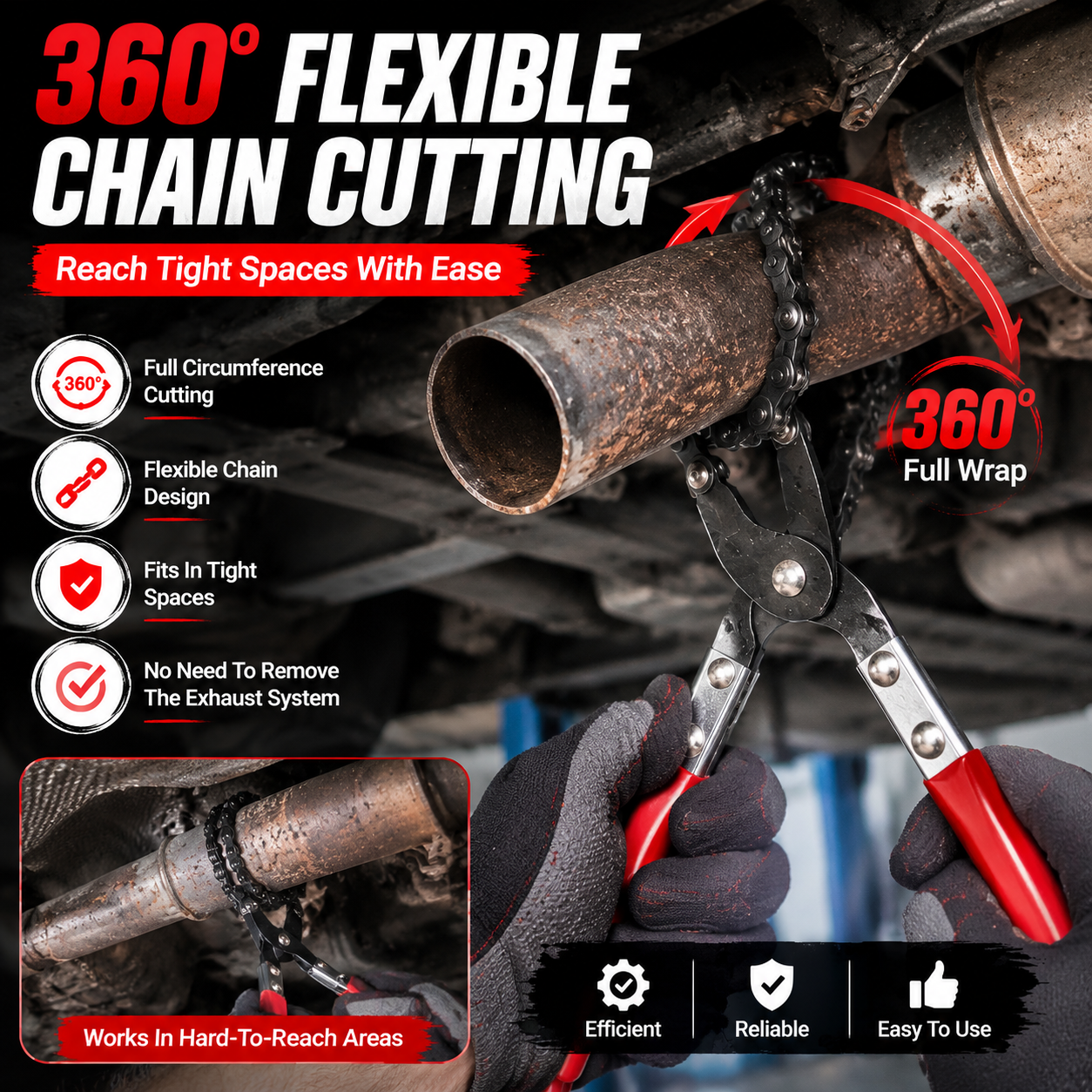 🔧 Chain Exhaust Pipe Cutter | Spark-Free 360° Manual Tube Cutting Tool