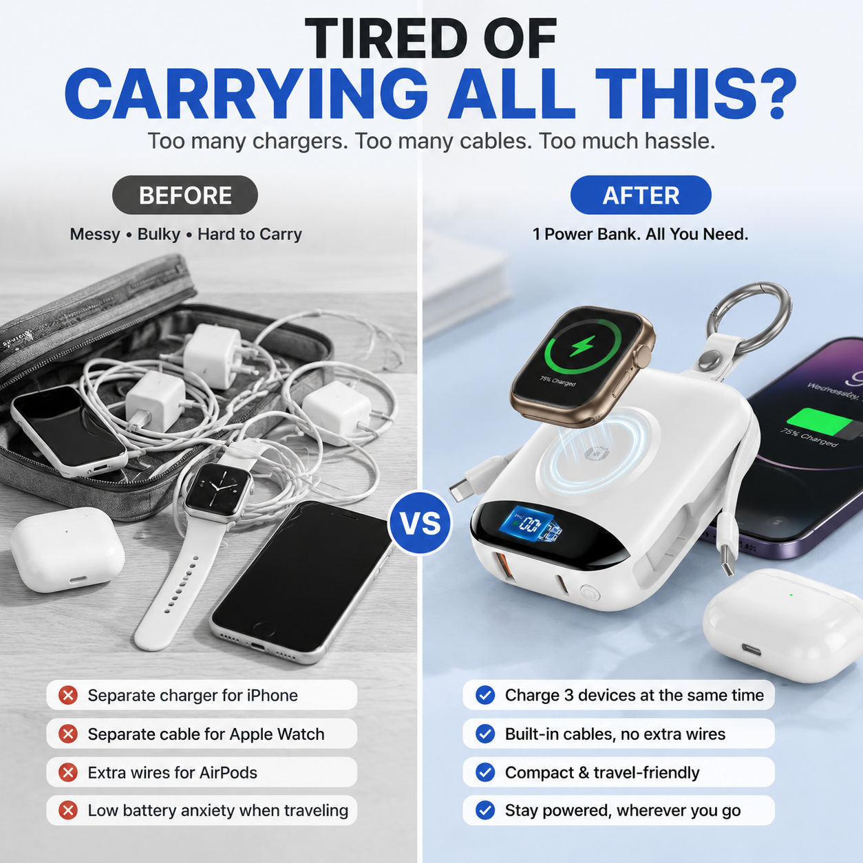 🔥 LAST DAY 50% OFF-🔋 10,000mAh 3-in-1 Magnetic Power Bank with Built-In Cables