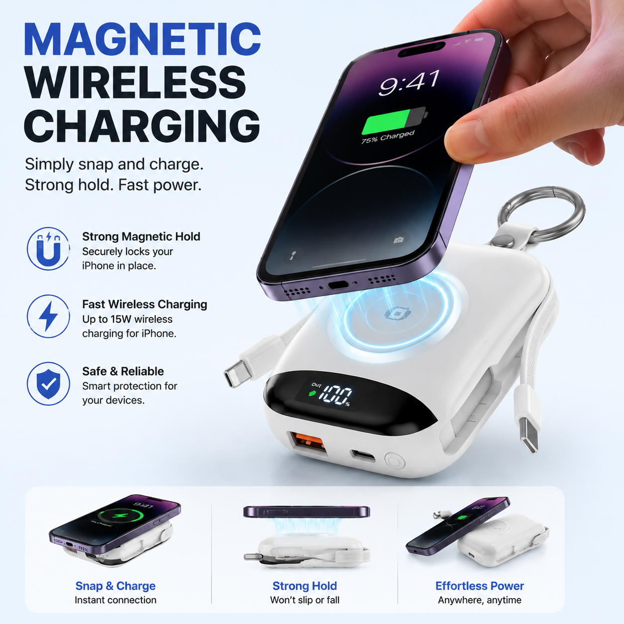 🔥 LAST DAY 50% OFF-🔋 3-in-1 Magnetic Power Bank 10000mAh – Portable Charger for iPhone, Apple Watch & AirPods