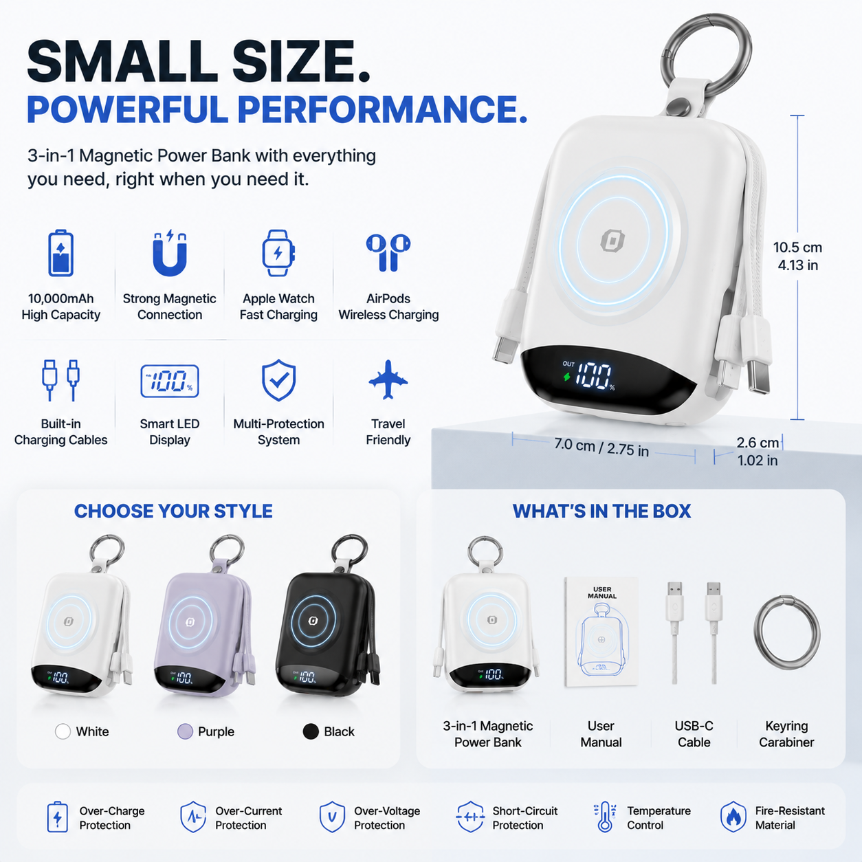 🔥 LAST DAY 50% OFF-🔋 3-in-1 Magnetic Power Bank 10000mAh – Portable Charger for iPhone, Apple Watch & AirPods