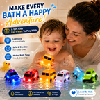 🚗 6PCS Water-Activated Light-Up Bath Toy Cars – Traffic & Construction Vehicles for Kids