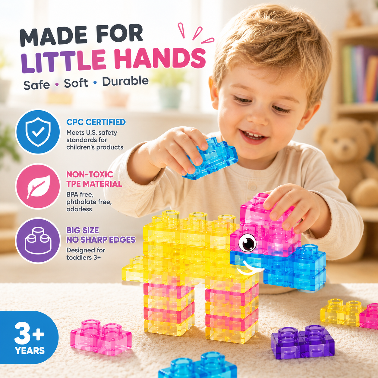 🧩 Soft Jelly Building Blocks – Sensory STEM Toy for Kids, Squishy Stretchable Bath Blocks (40PCS)
