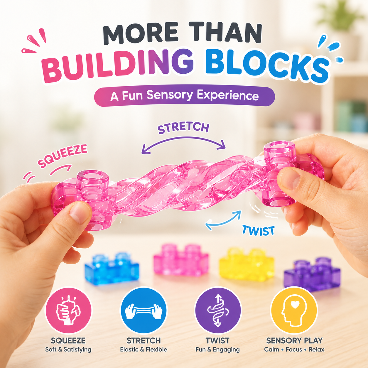 🧩 Soft Jelly Building Blocks – Sensory STEM Toy for Kids, Squishy Stretchable Bath Blocks (40PCS)